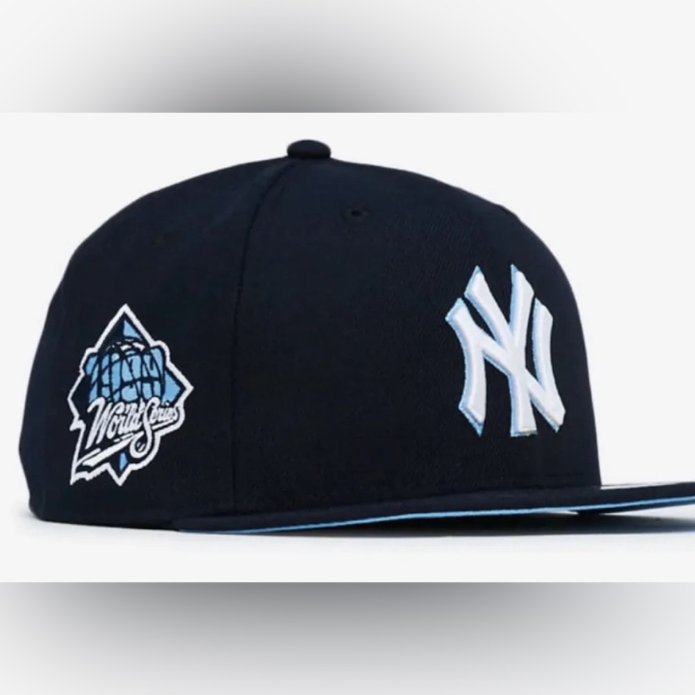 New York Yankees New Era Navy 5950 Hat 1999 WS Patch Size 7  Sky Blue UV